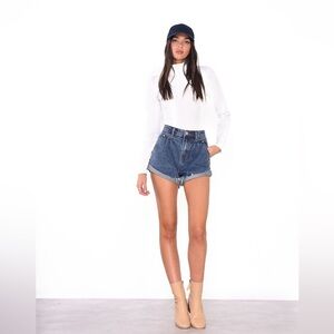 Glamorous Womens Mid Stonewash High Waisted Denim Shorts NWT